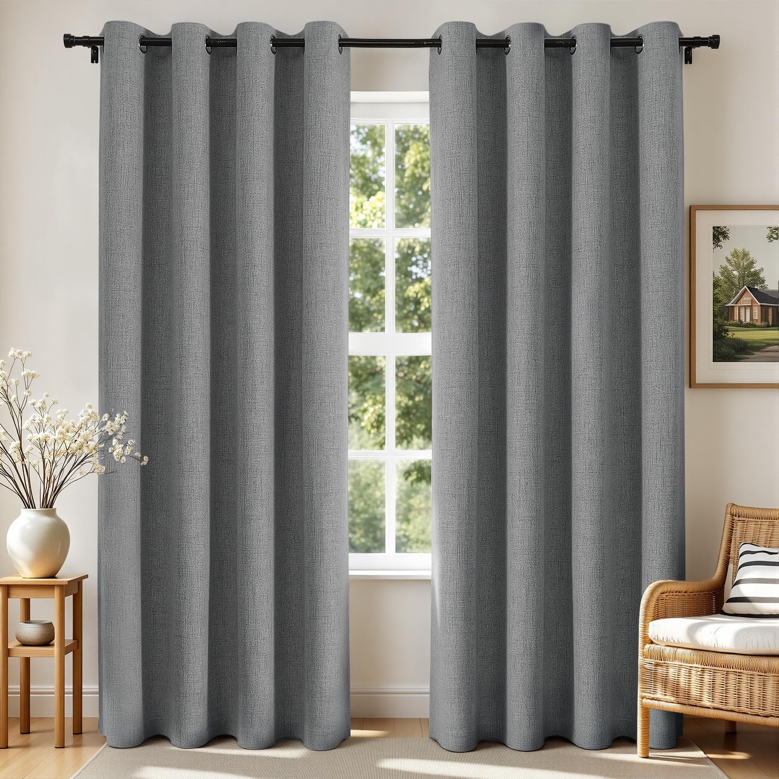 Joydeco Blackout Curtains 52″W x 72″L 2 Panels Grey Modern Grommet Thermal