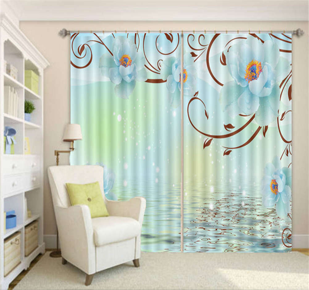 Dreamy Water Flower 3D Curtain Blockout Photo Printing Curtains Drape Fabric