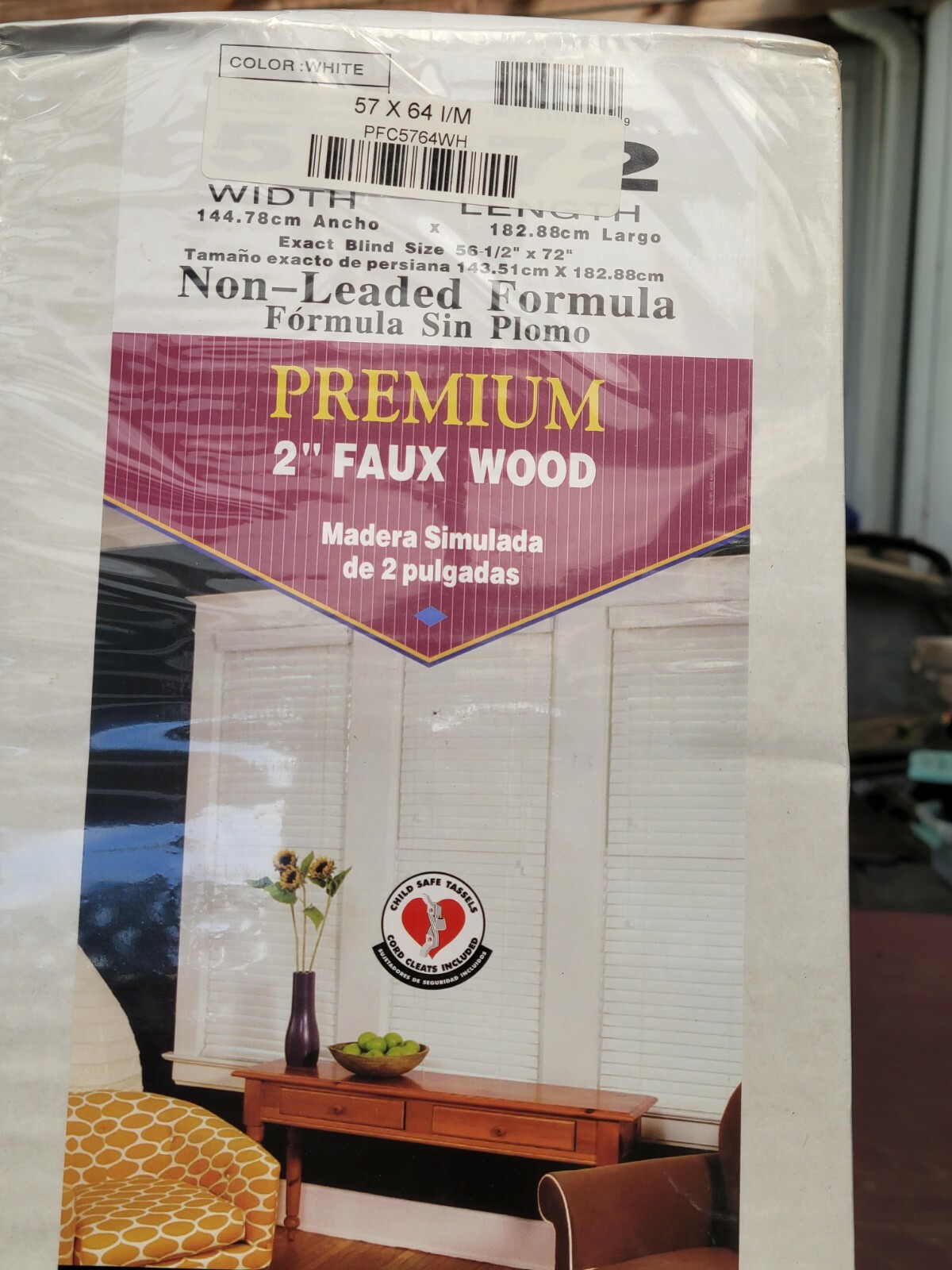 LOTUS & WINDOWARE Premium 2″ FAUX WOOD White 57″ x 64 NonLead Formula Free Ship!