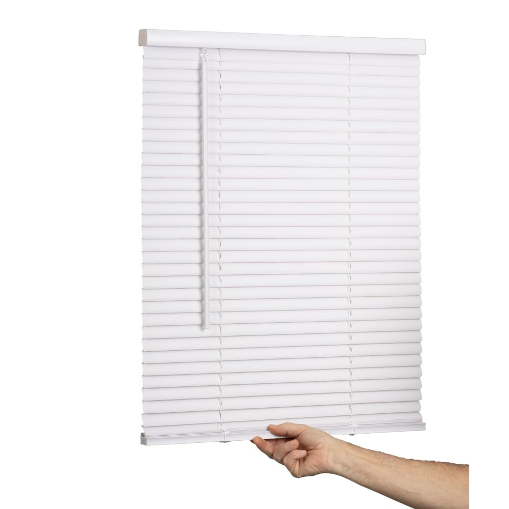 Cordless Mini Blind, 1″ Vinyl Slats, 46″ Wide x 36″ Long – White, Window Blin…