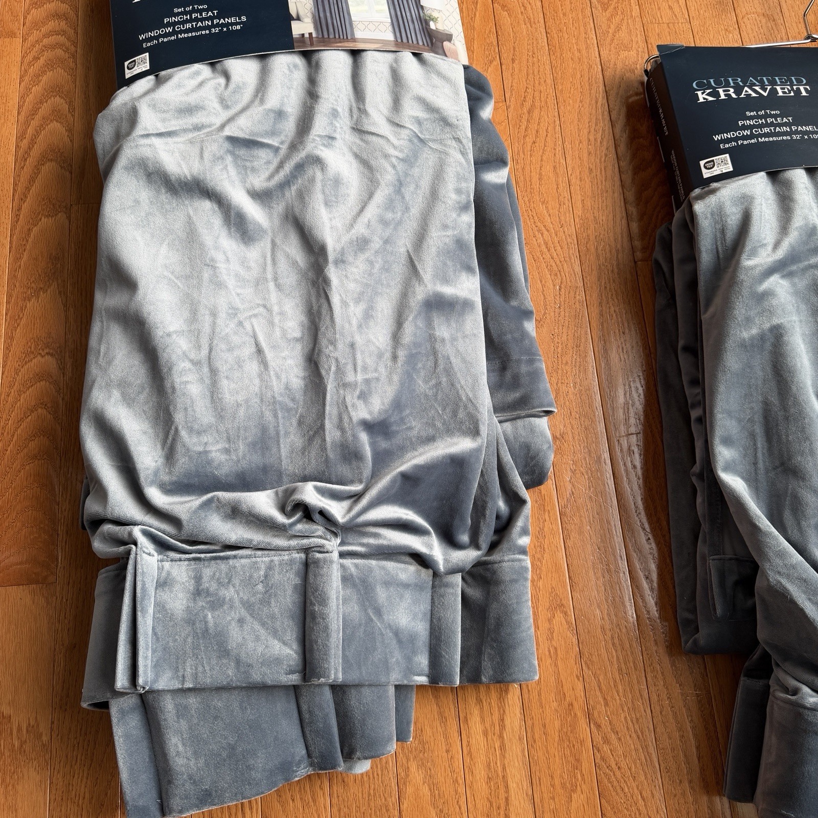 2 Sets Curated Kravet Velour Curtains Gray Silver Blue Panel 32×108 READ!