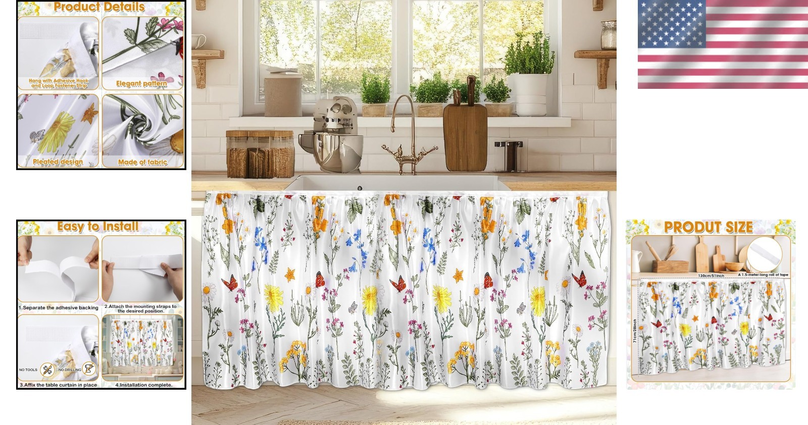 Chic 28 x 51 in Cabinet Curtain with Colorful Floral Design – Easy to Install
