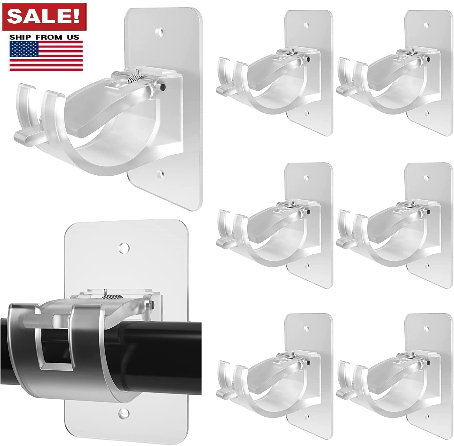 2pcs Nail Free Adjustable Curtain Rod Clip Brackets Self Adhesive Holder Hooks