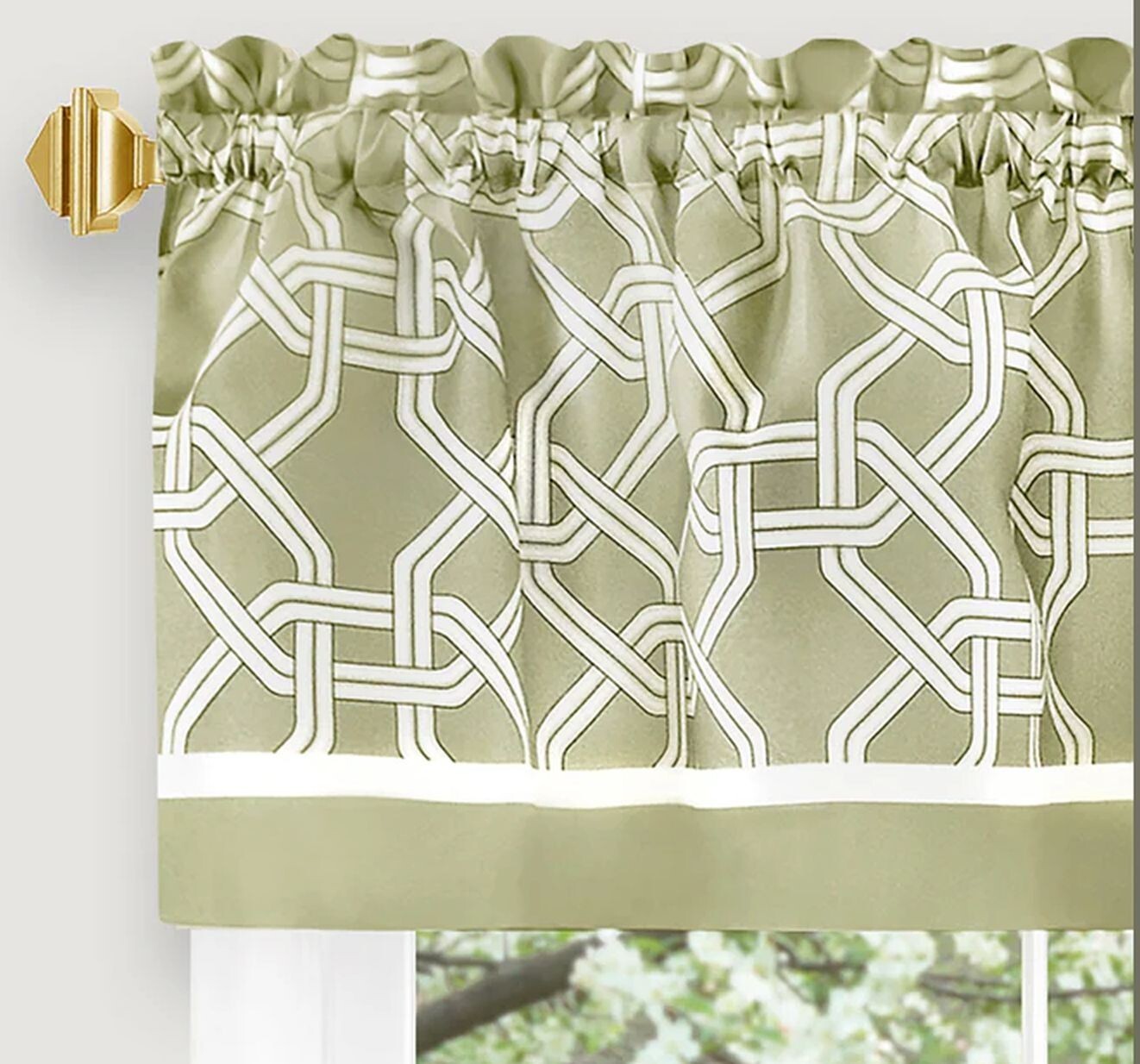 3pc Curtains Set: 2 Tiers & Valance (58″x13″) CHAIN LINK, ARLINGTON, green,Achim