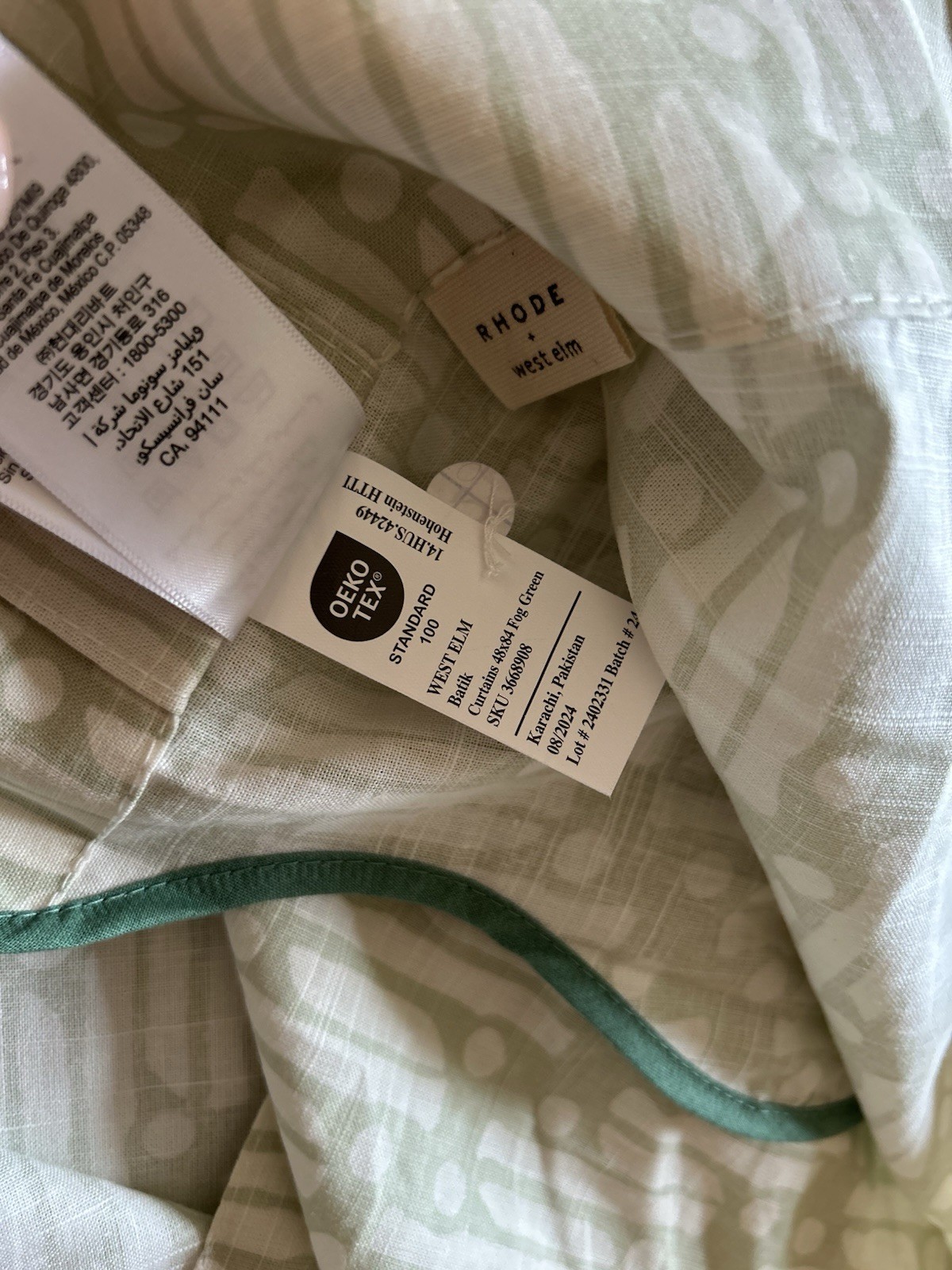 West Elm Batik Scallop Edge Unlined Curtains (2) 48”x108” Fog Green READ