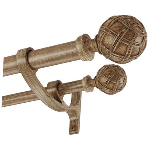 Double Curtain Rods 72 to 144 Inches(6-12feet) for 72″-144″ Brown Woodgrain