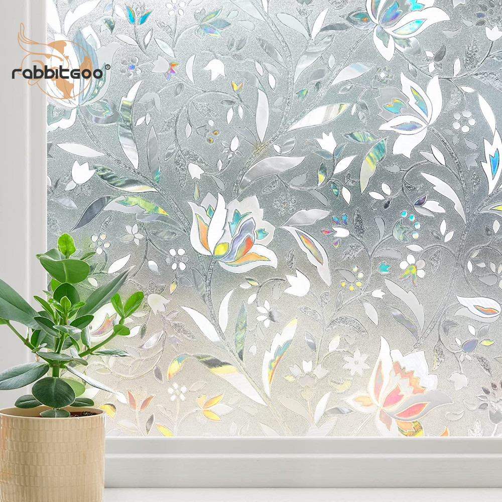 rabbitgoo Decorative Window Film Stained Glass Flower Static Cling Window Tint