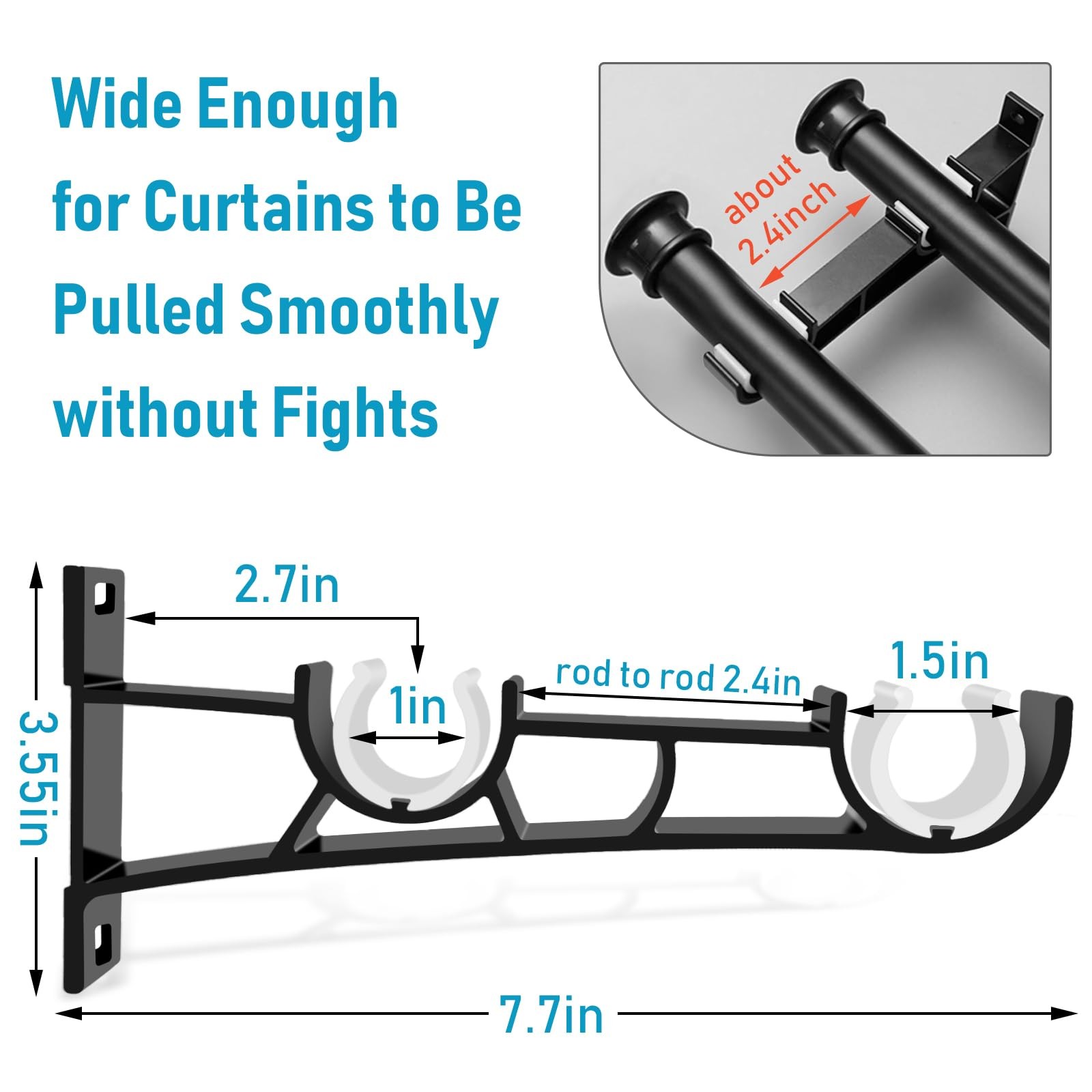 Curtain Rod Bracket, 3 Pack Double Curtain Rod Brackets, Heavy Duty Drapery Hold