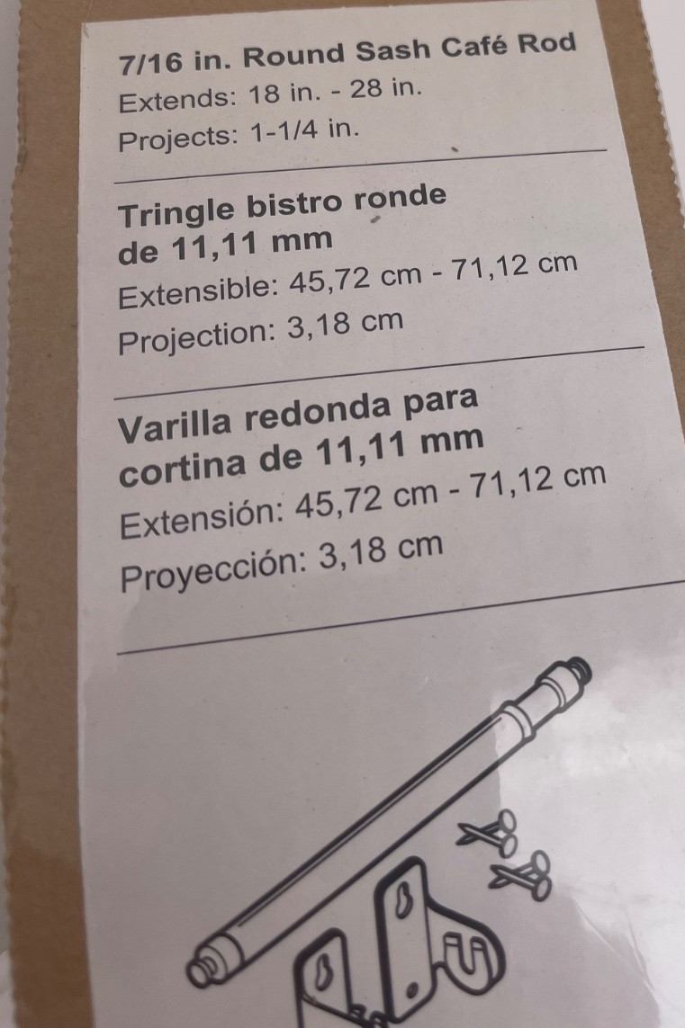 Style Selections 7/16 in. Round Sash Café window Rod 18-28 in. White/Brass NEW