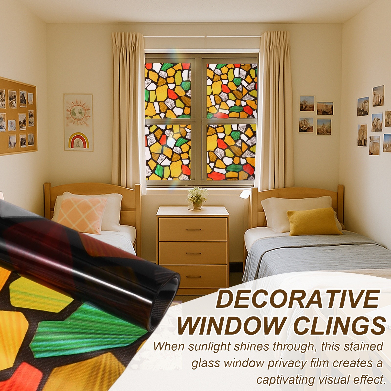 Colored Stone Pattern Stained Glass Window Privacy Film 78.7″x11.8″ Static Cling