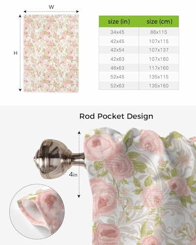 Pink Flower Tie Up Curtains for Window, 42″W x 45″L (Pack of 1) Pink Floral