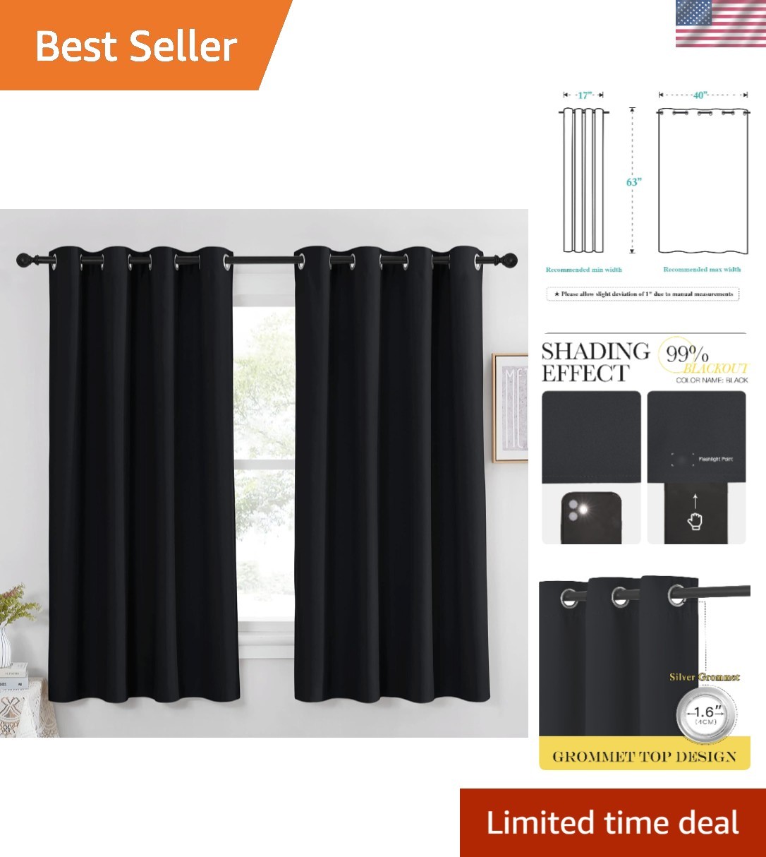 Stylish 52” x 63” Grommet Blackout Curtains – Heavy Duty for Energy Efficiency