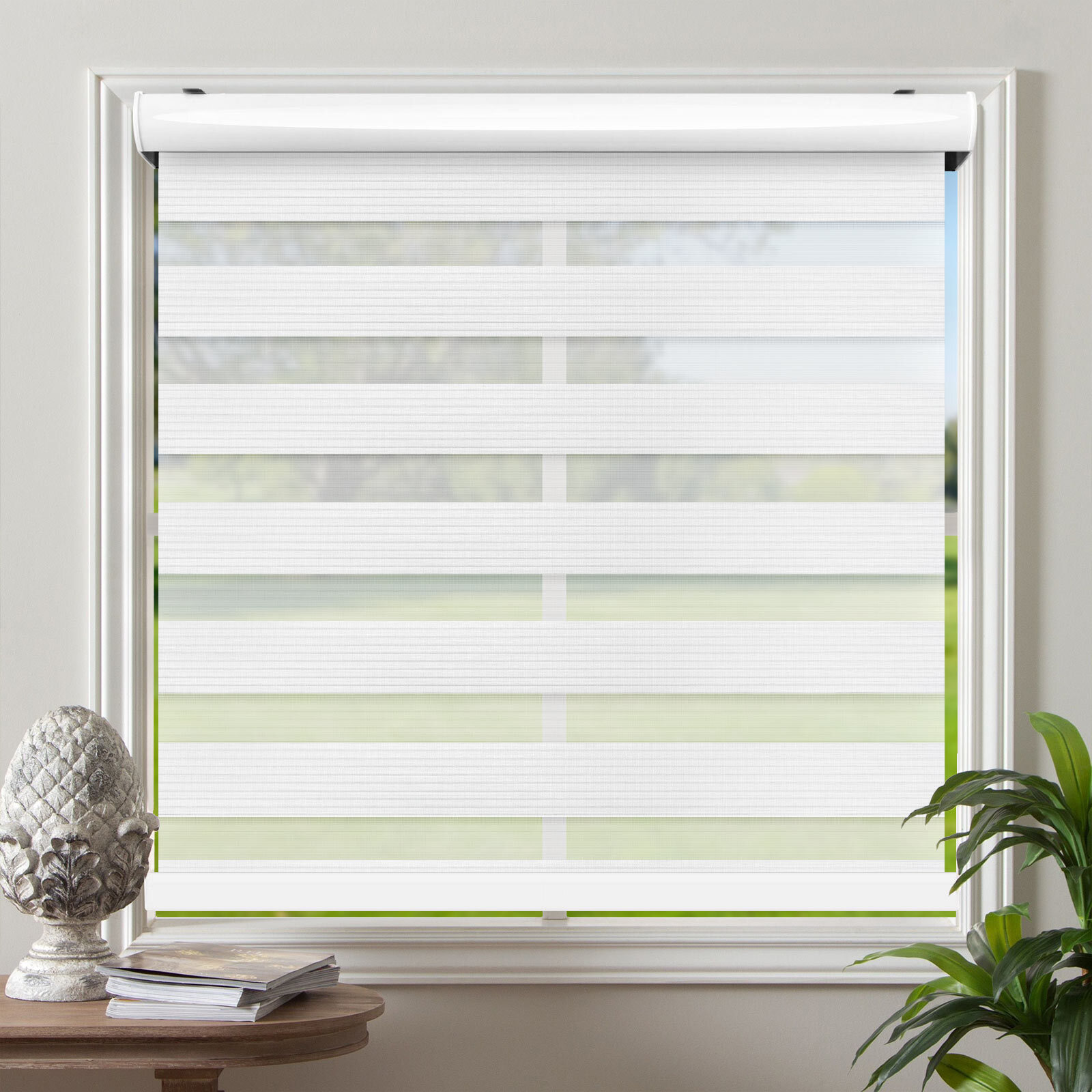 Cordless Zebra Roller Blinds Shades Sheer or Privacy – White, 20″ to 72″W x 72″H