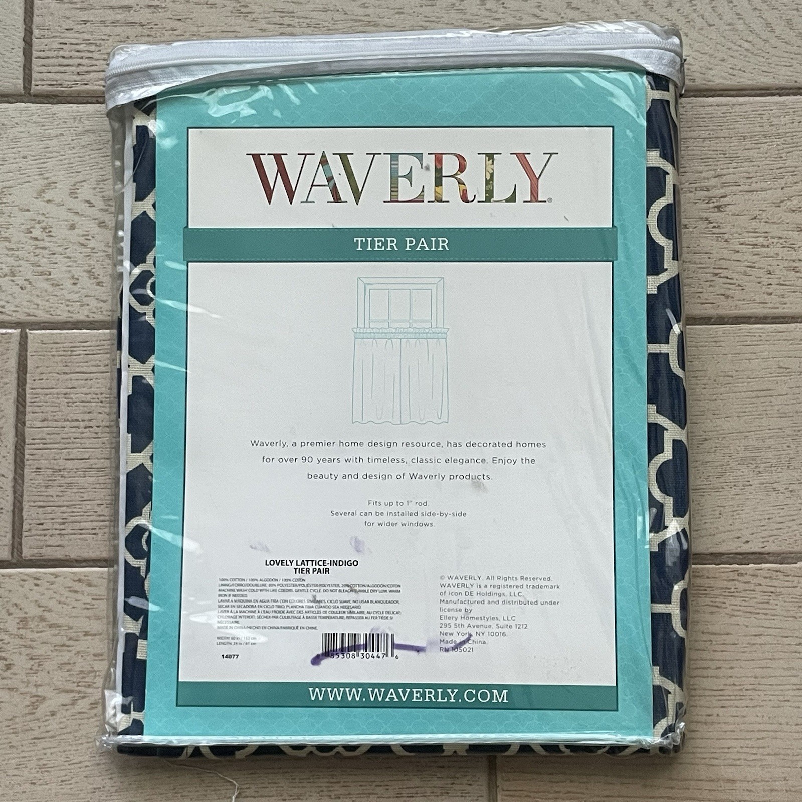 Waverly Lovely Lattice Tier Pair Indigo Blue 60×24 Window Curtain