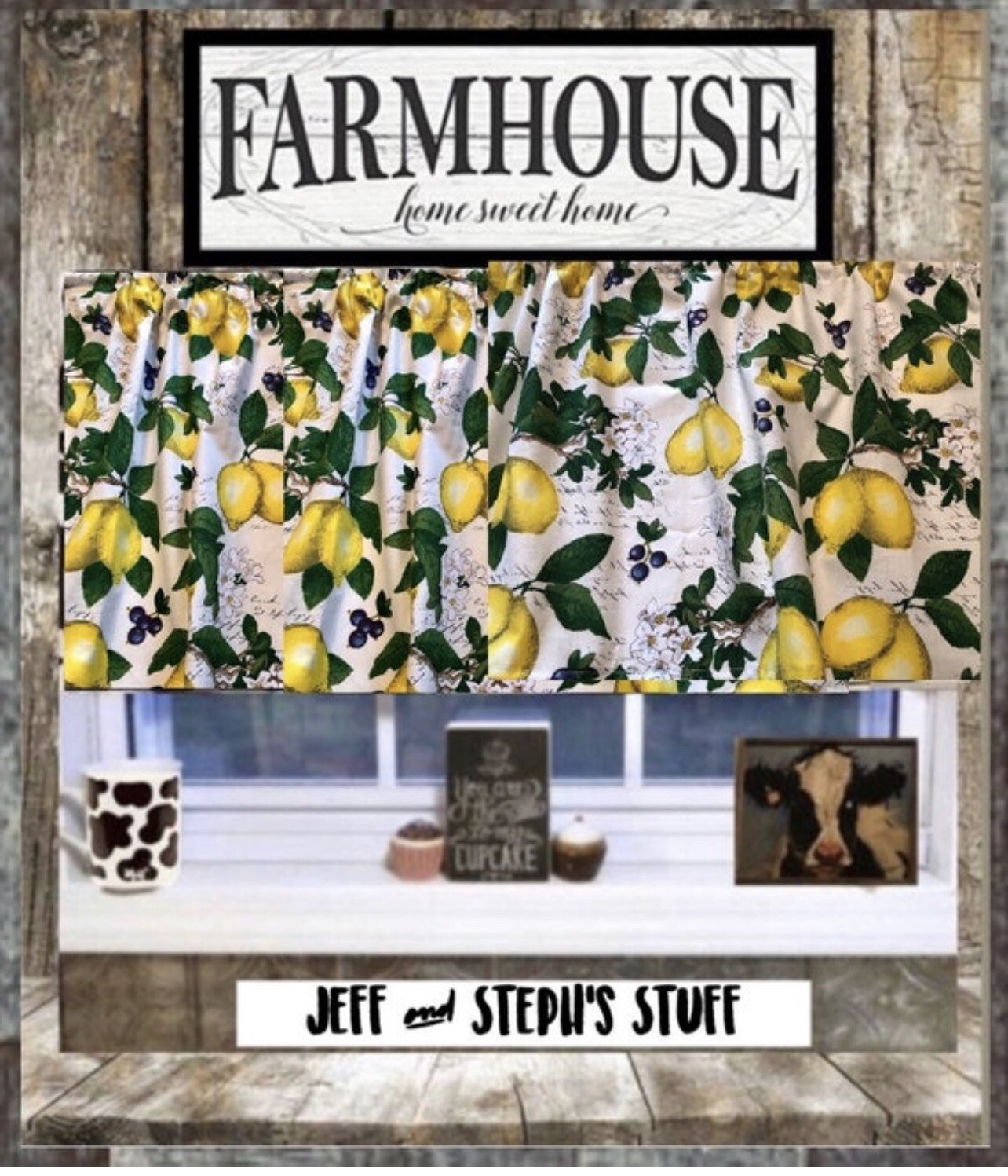 Farmhouse Lemon Valance, Country Decor, Home Decor,42″W x 14″L