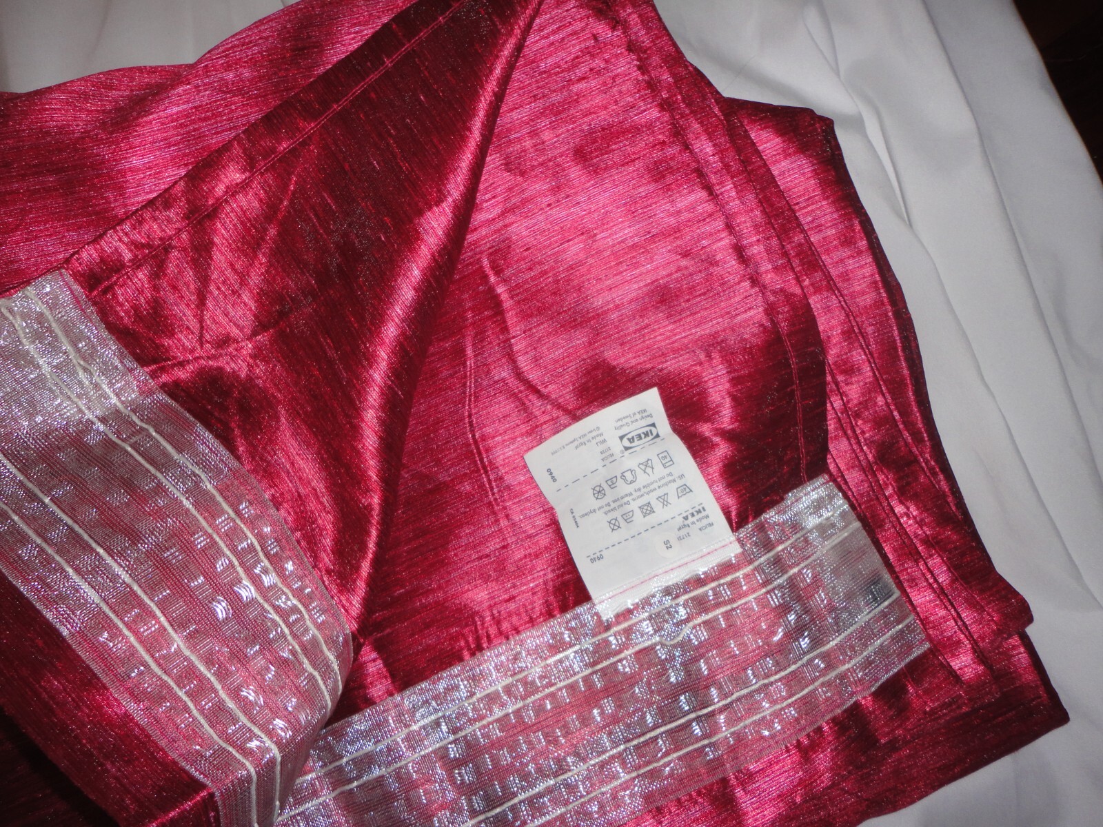 IKEA FELICIA SHINY metallic MAGENTA (2) UNLINED DRAPERY PANELS 56X104 100% POLY