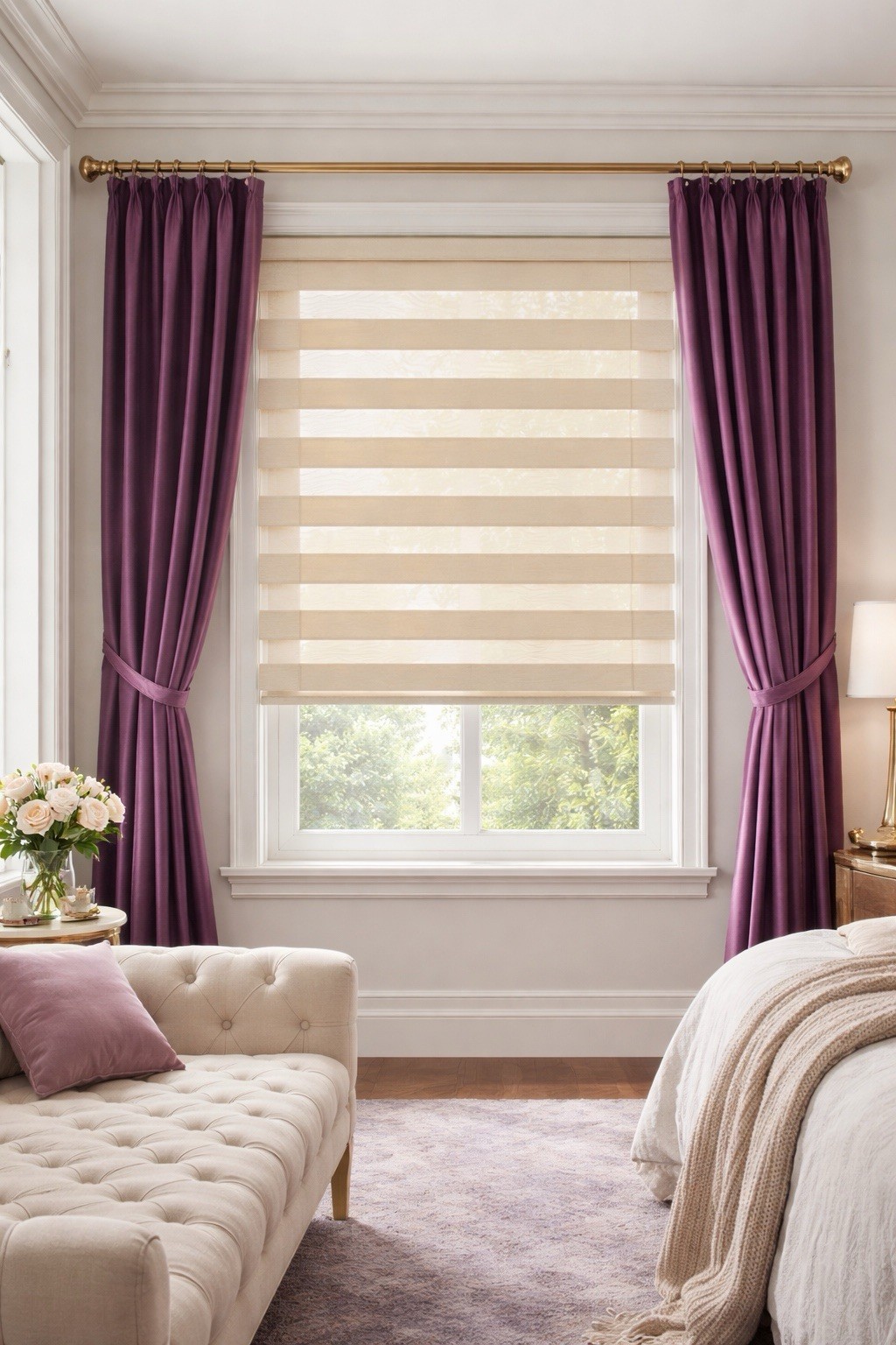 HomeLux Cordless Zebra Shades 33×72″ Beige Light Filtering Dual Layer Window New