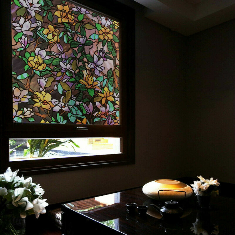 Static Cling Cover Stained Flower Window Film Glass Sticker Privacy Opaque Adorn