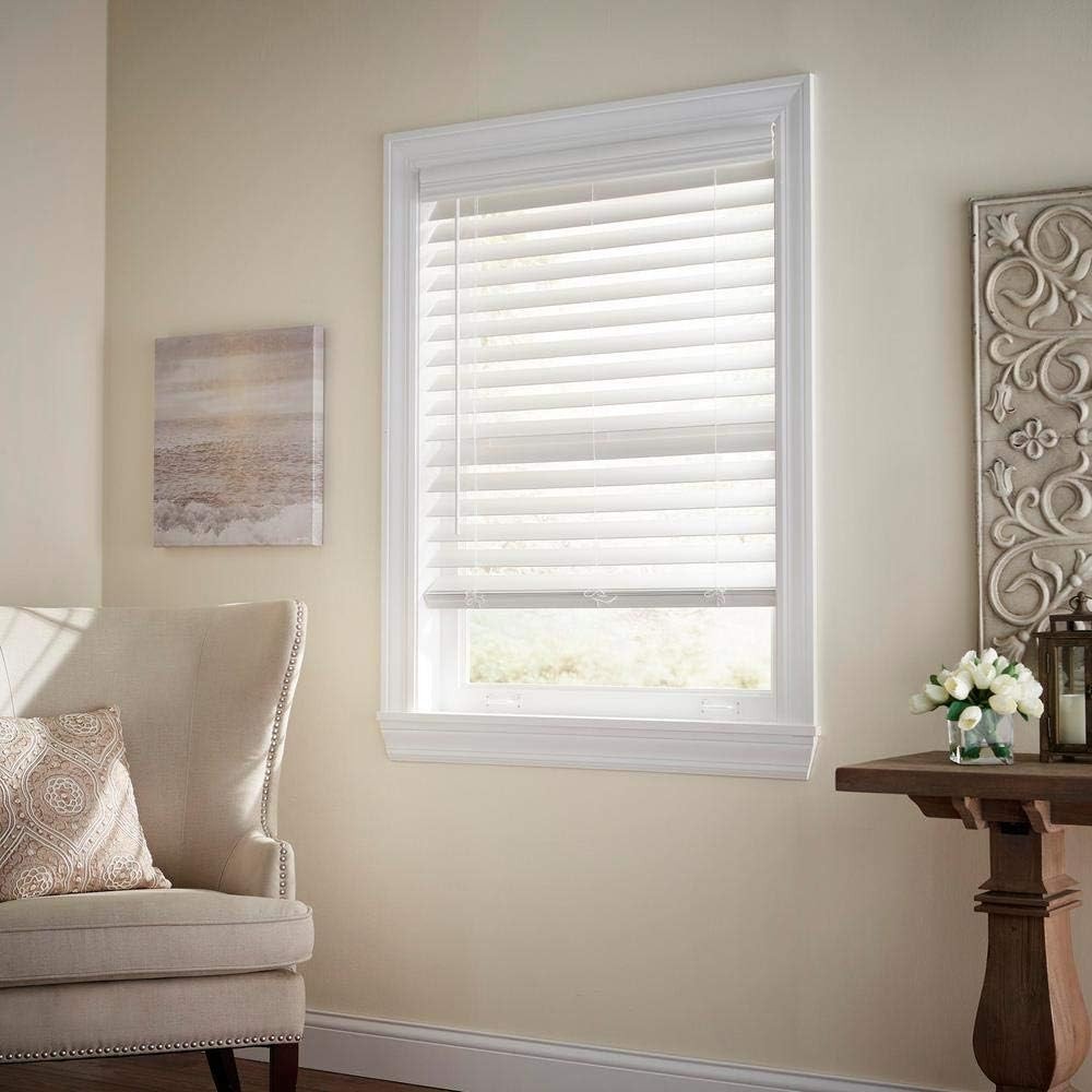 Home Decorators White 2 in. Cordless Premium Faux Wood Blind 33.5″ W X 64″ L