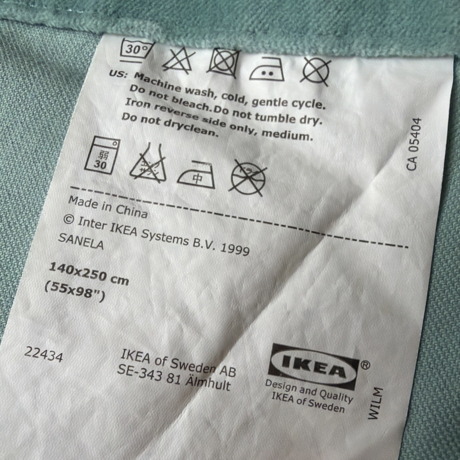 IKEA Sanela Velvet Curtains 2 Panels 100% Cotton Aqua 55×98 60418905