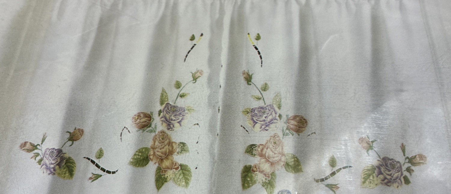 VTG White Window Tiers With Floral Pattern Style Mandy purple and pink flowers