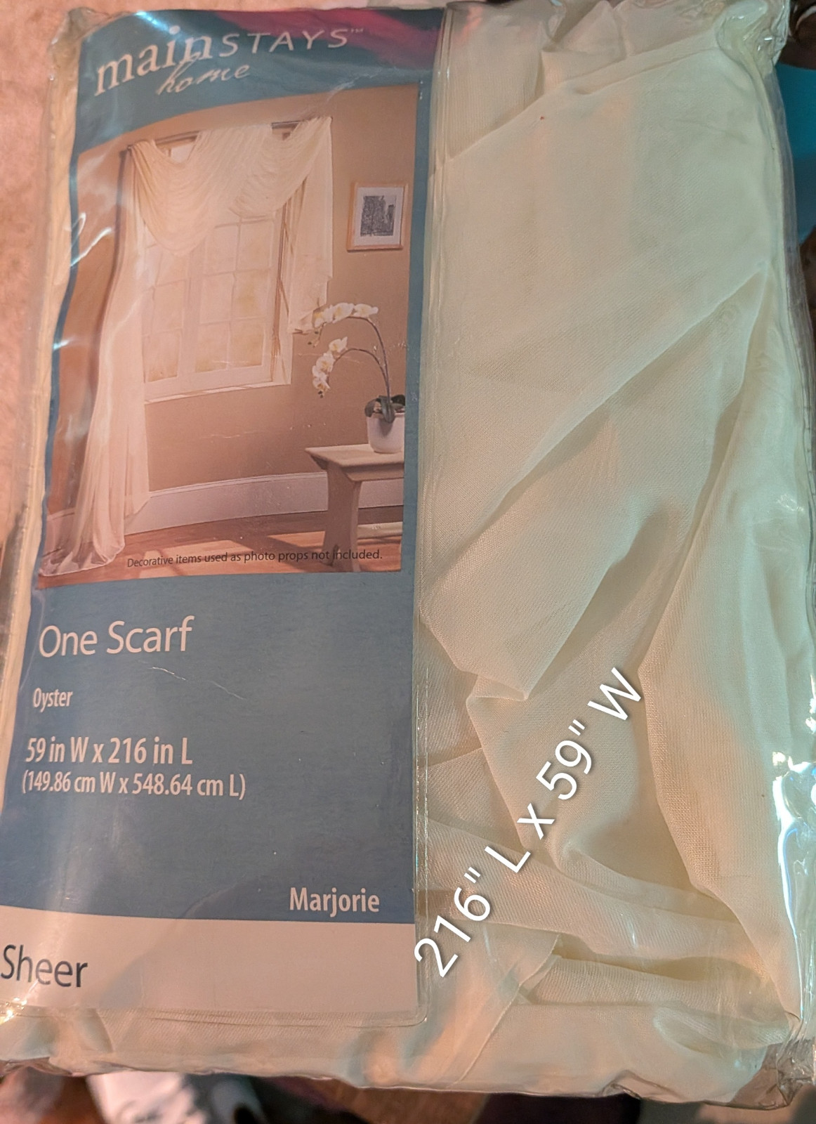 Marjorie in Oyster — Elegant Sheer Window Scarf – 216″ (L) x 59″ (W)