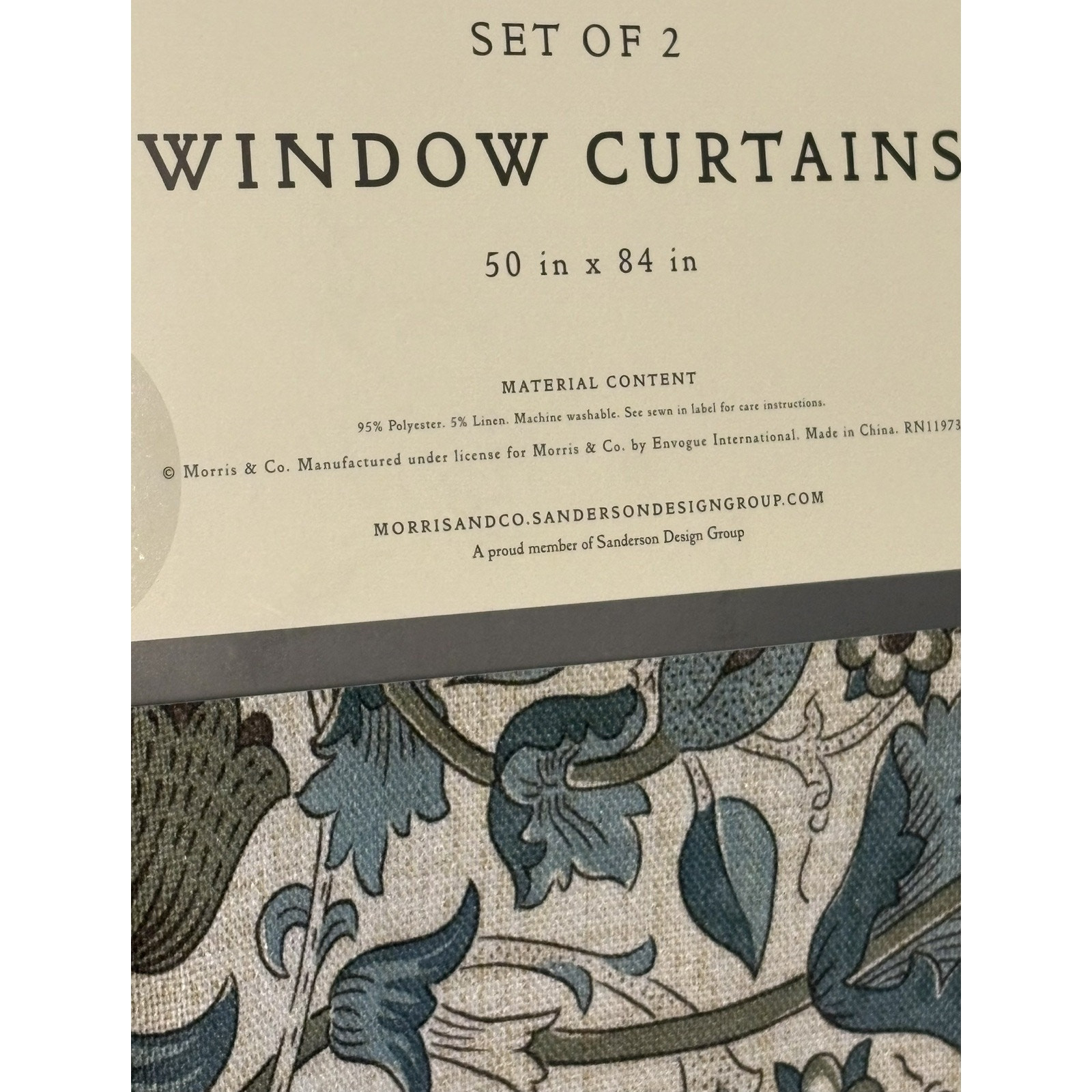 William Morris & Co. Window Curtains Panels Lodden Set Pair 50 X 84” Blue Drapes