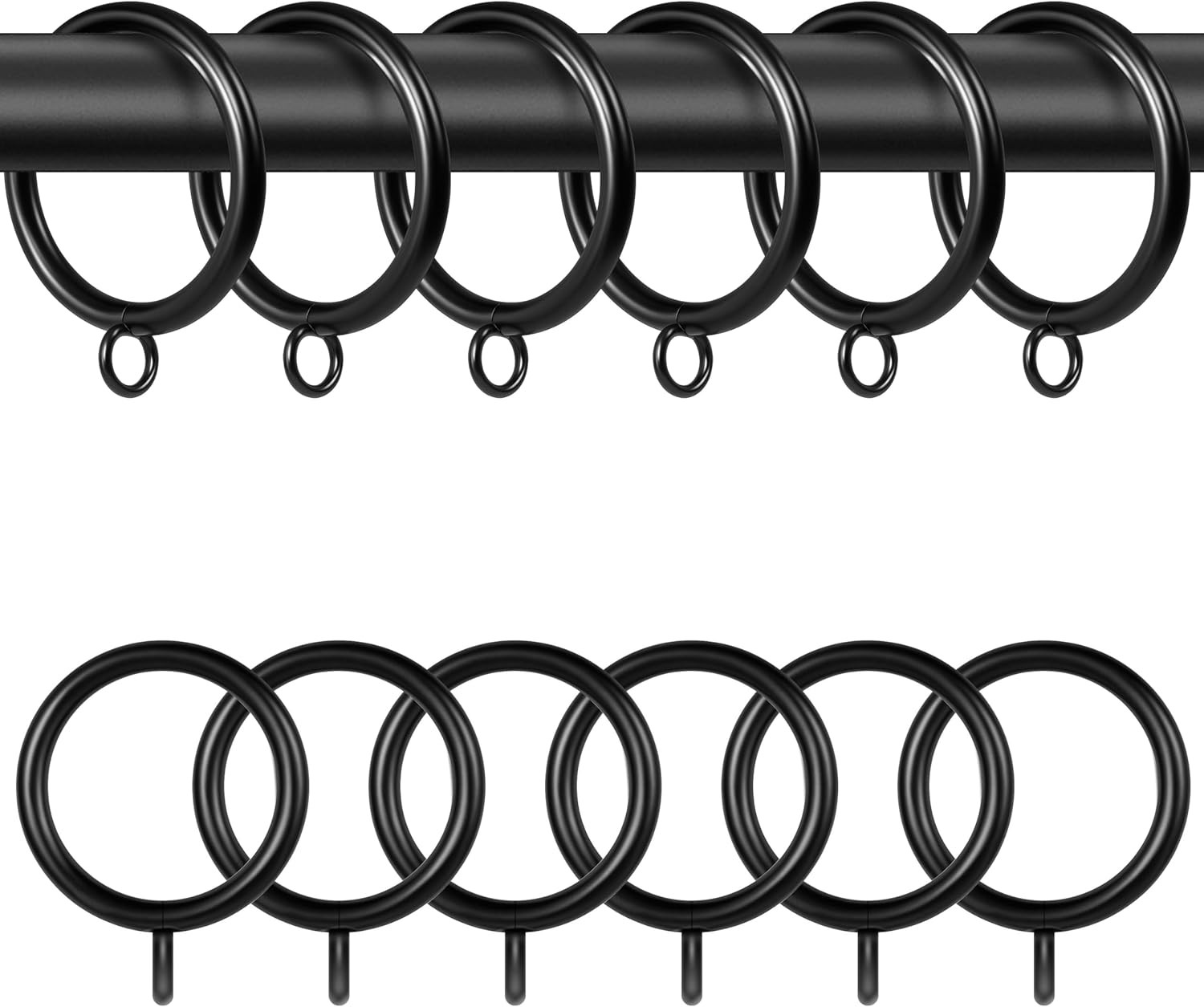 48 Pack Metal Curtain Rings with Eyelets 1.5″ Inner Diameter Black Drapery Rings