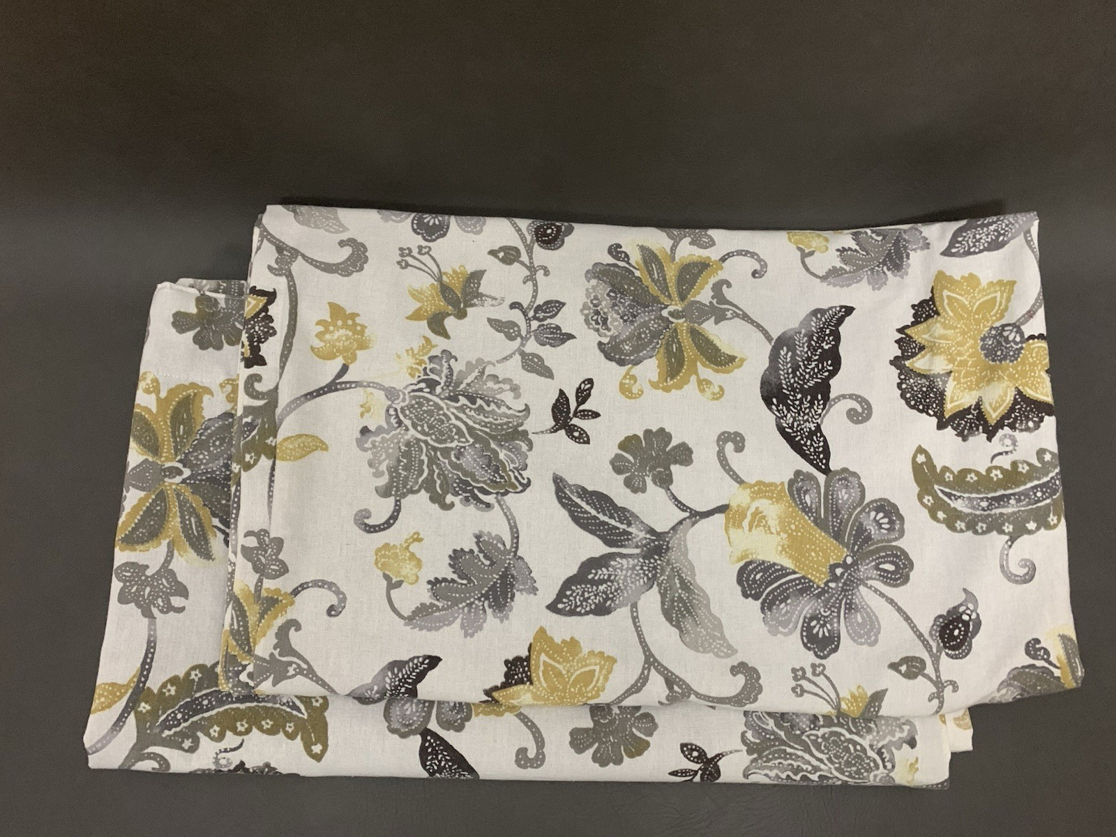 Shabby Chic Drapes Curtains Yellow Grey Floral Paisley (PAIR) 50″ X 60″