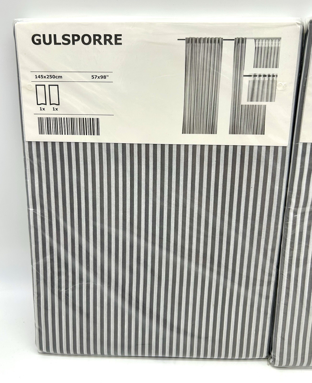2 New IKEA GULSPORRE Panels 57”x 98” Gray White Striped Curtains 4 Panels Total