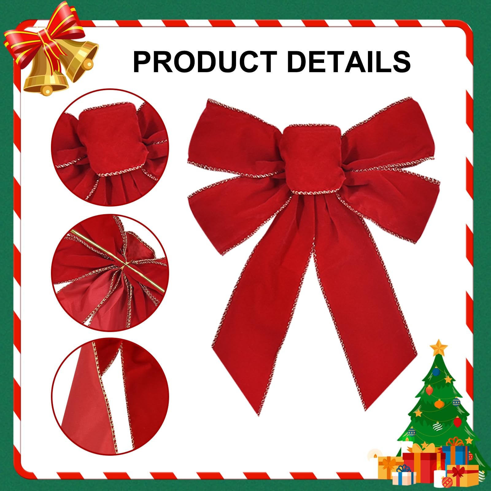 6 PCS Medium 9×12 Inch Velvet Bow Present Door Window Tree Party Decoration