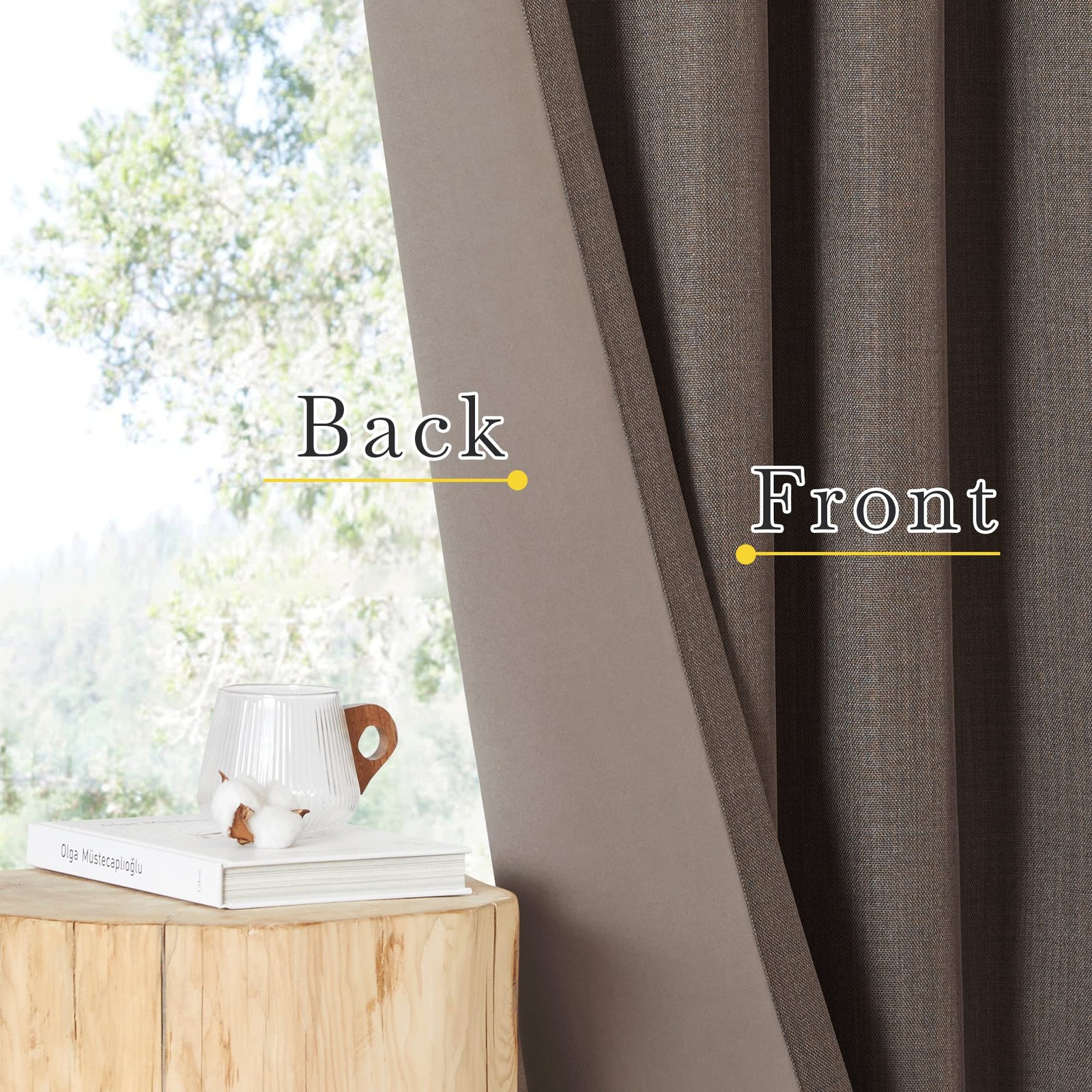 Nicetown Faux Linen Brown Blackout Curtains For Sliding Glass Door Hook