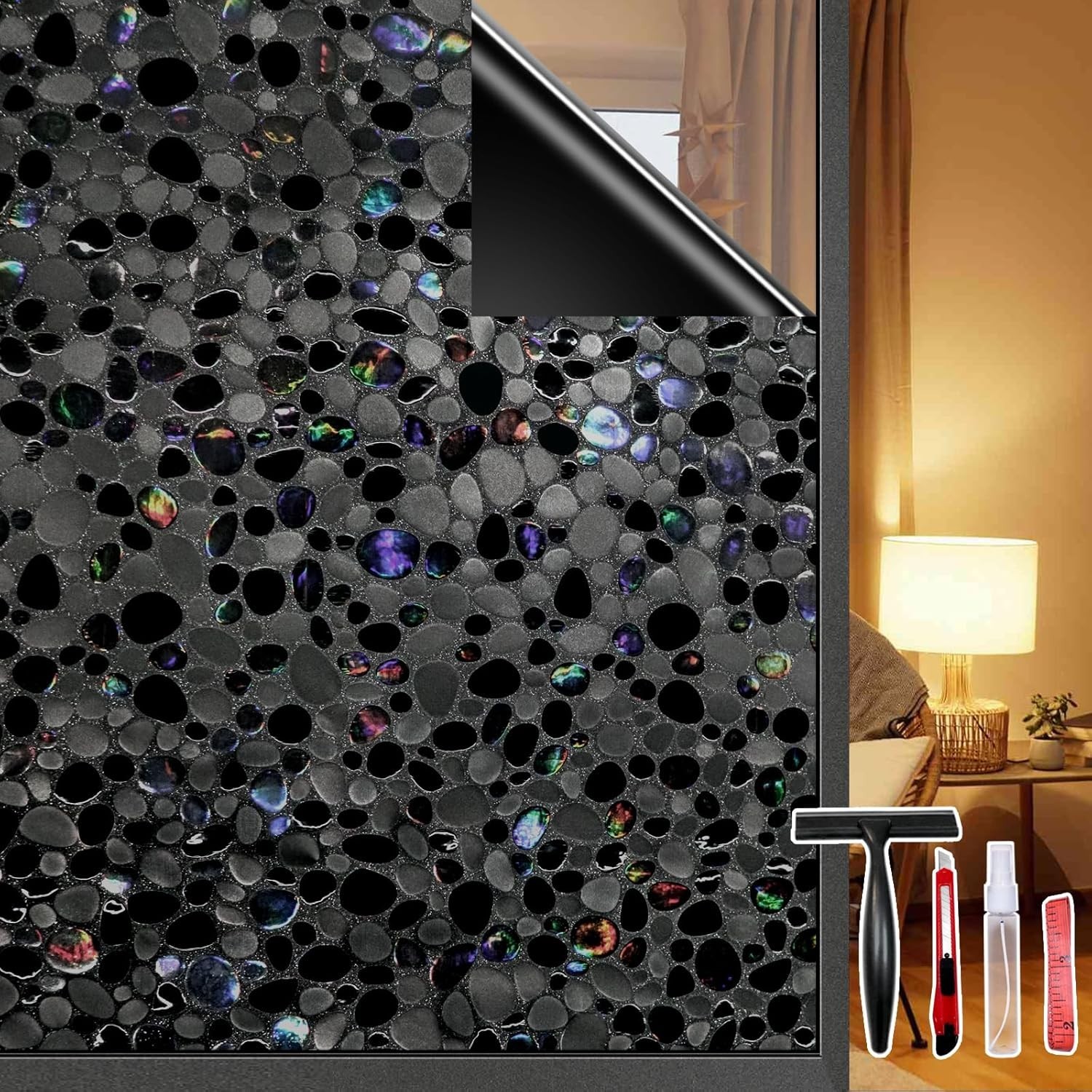 Total Blackout Window Film Privacy, 100% UV Blocking, Dark Window Tint for Home