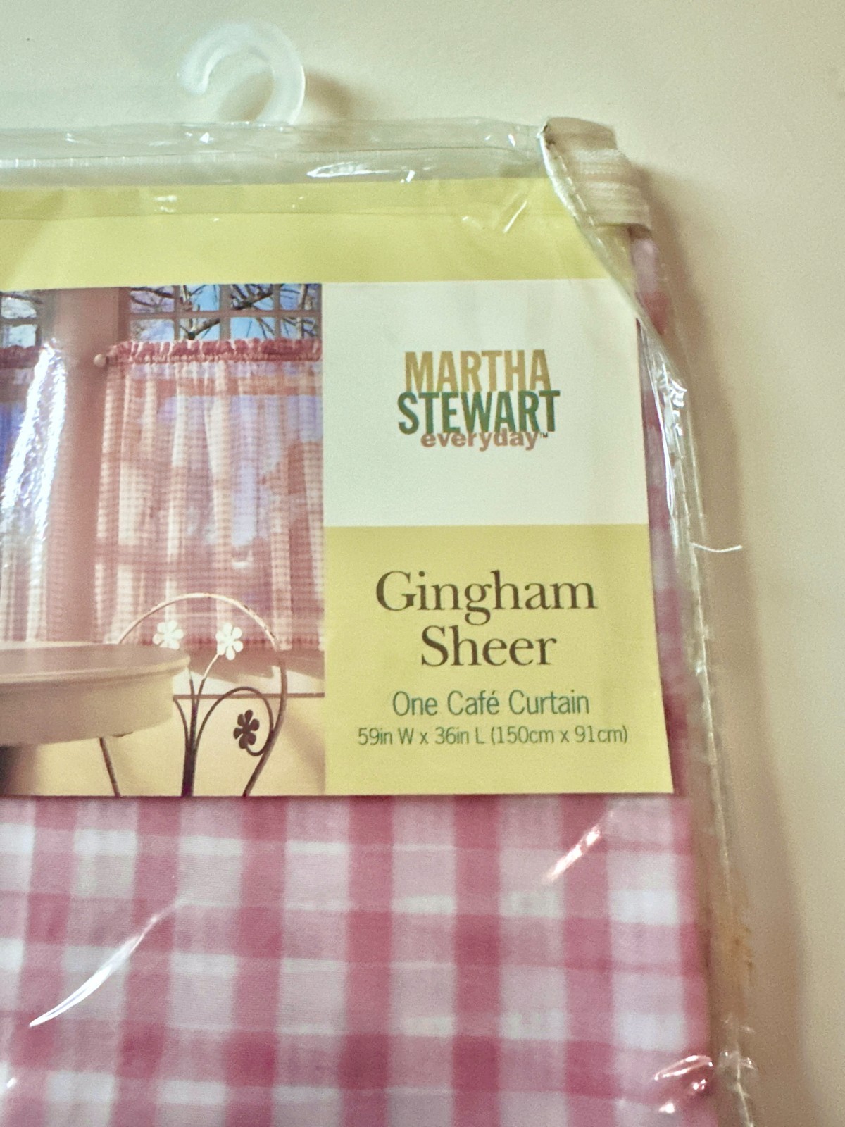 Vintage 1998 Martha Stewart Pink Gingham Sheer Café Curtain 59×36 NEW & COQUETTE