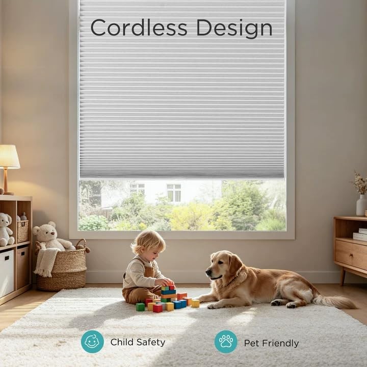 Joydeco Cordless Cellular Shades 46 Inch Wide Blackout Honeycomb Blinds For