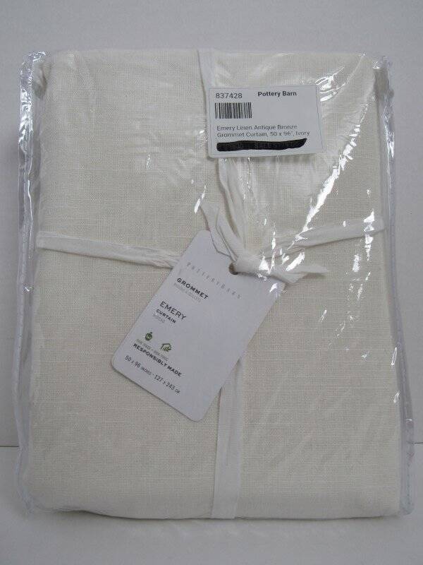 Pottery Barn Emery Linen Antique Bronze Grommet Curtain,50 x 96″, Ivory NWT…