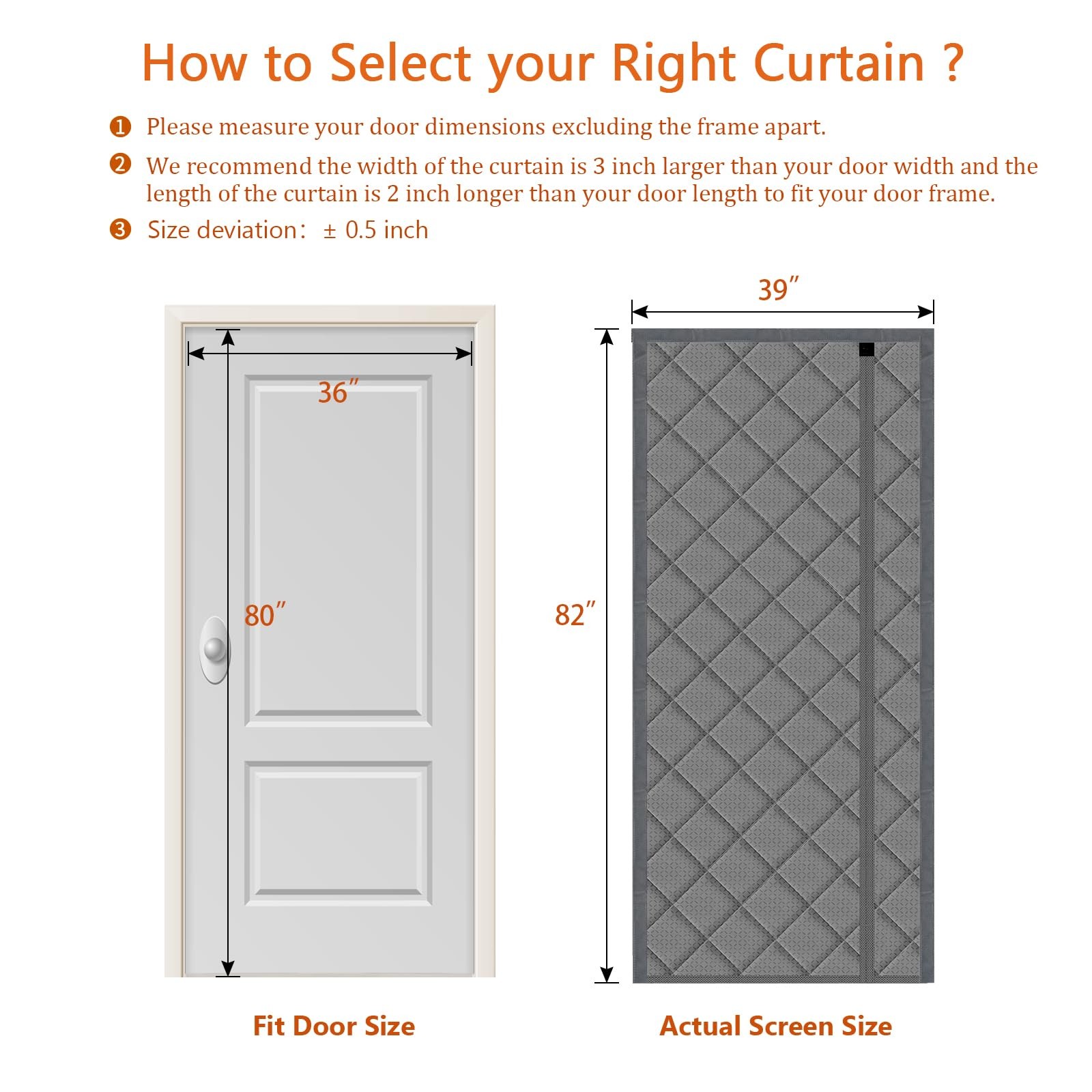 Thermal Door Curtain Fits Doors Size 36″x80″，Curtain Size 39″x82″, Magnetic I…