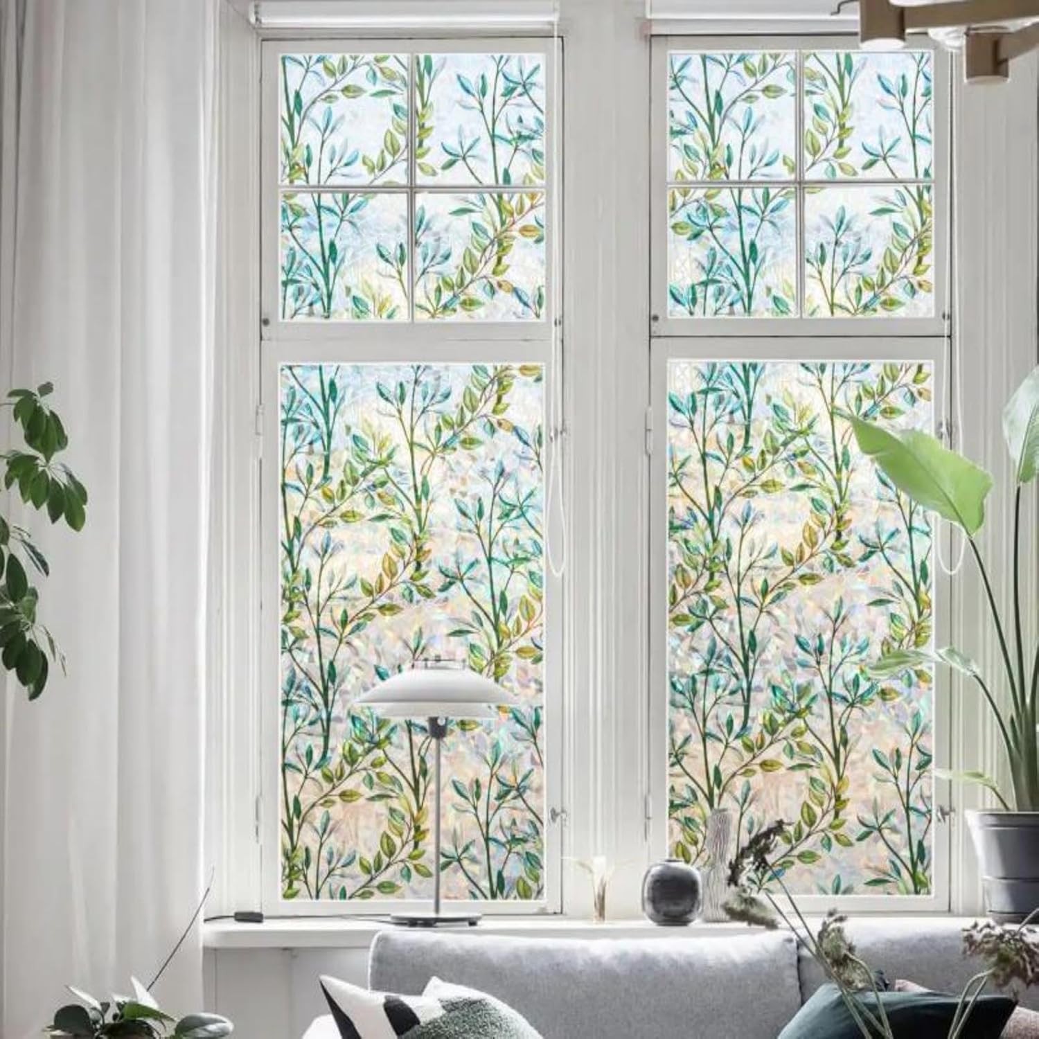 Finnez Window Privacy Film 3D Static Cling 17.5 Inch x 6.5 Feet, Foliage