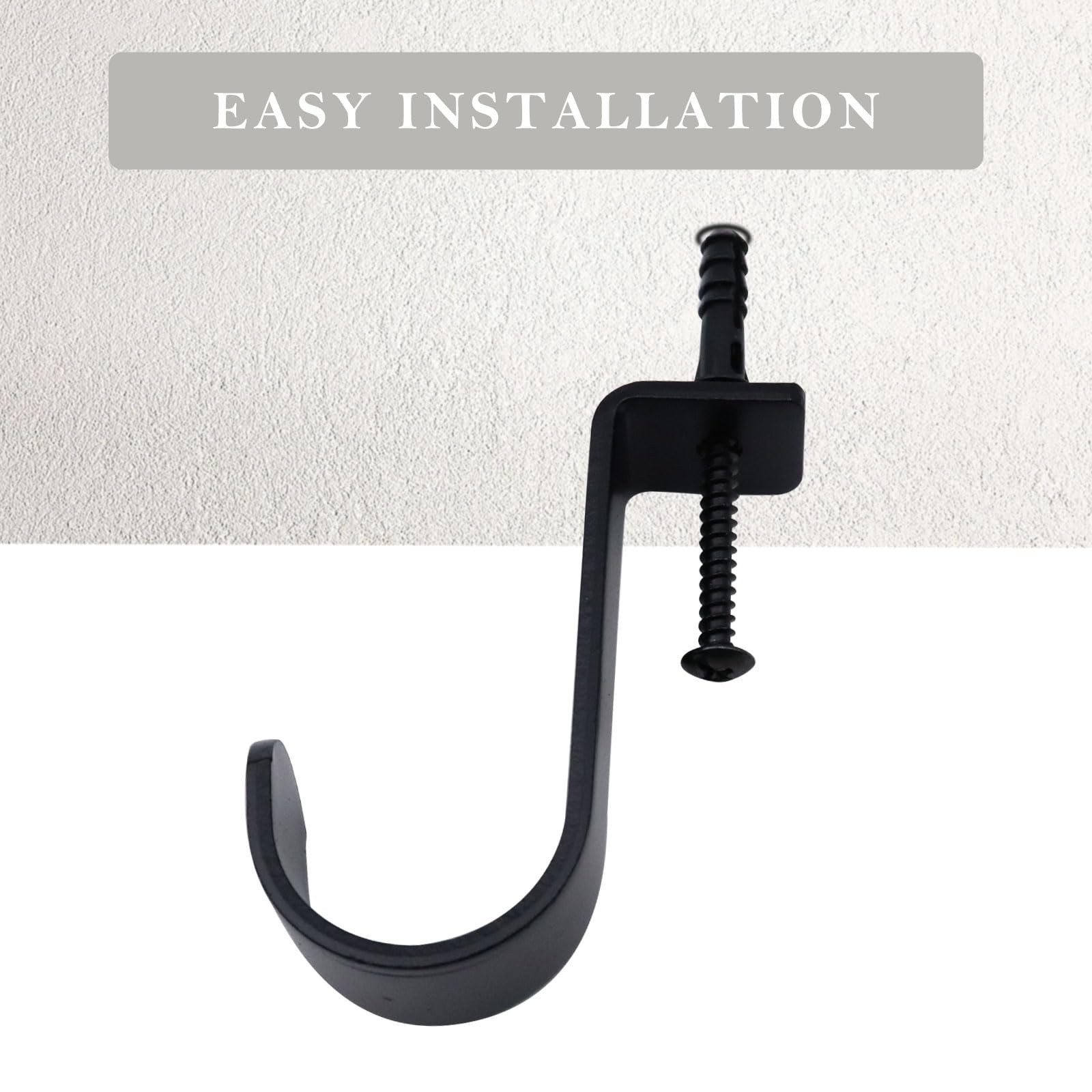 6 PCS Ceiling Mount Curtain Rod Brackets Metal Holders Screws Hooks Black