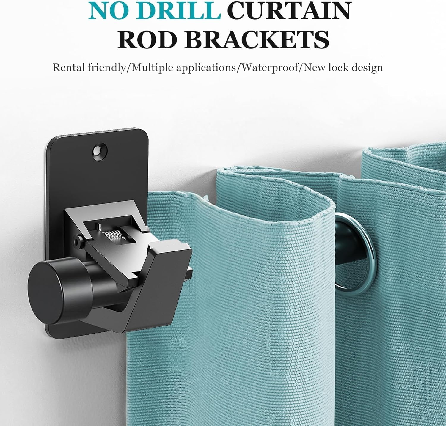 Adhesive No Drill Curtain Rod Brackets – Heavy Duty 30LB Holders for Bathroom…