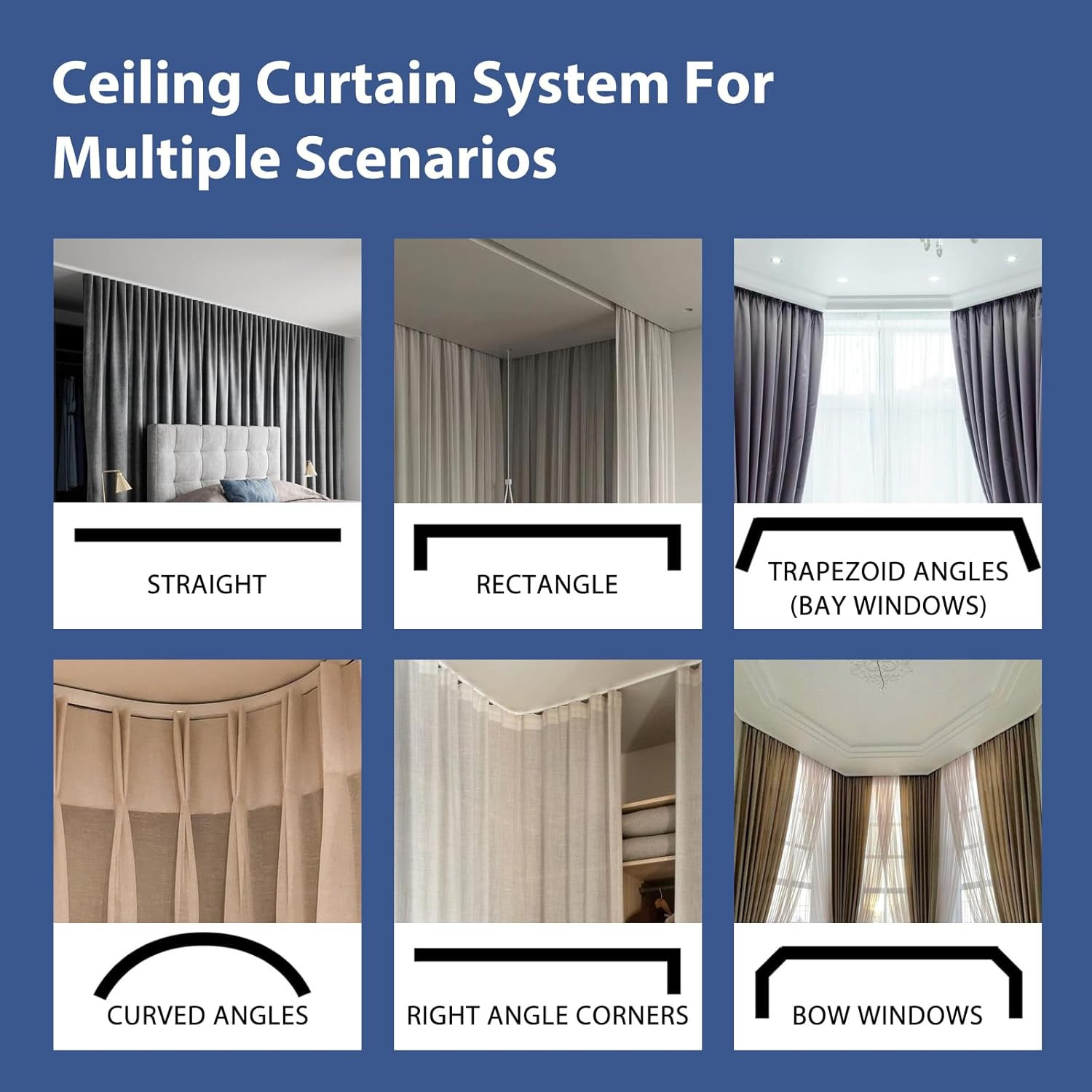 Extra Wide Blackout Curtain Track Set with Beige Drape for Bedroom Privacy