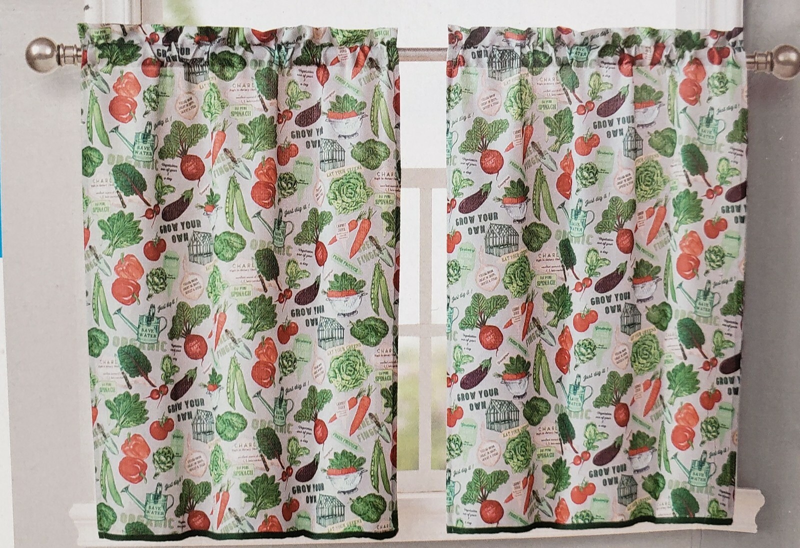 3 pc Curtains Set: 2 Tiers (27″ x 36″) & Valance (56 “x 15”) GARDEN VEGGIES, RH