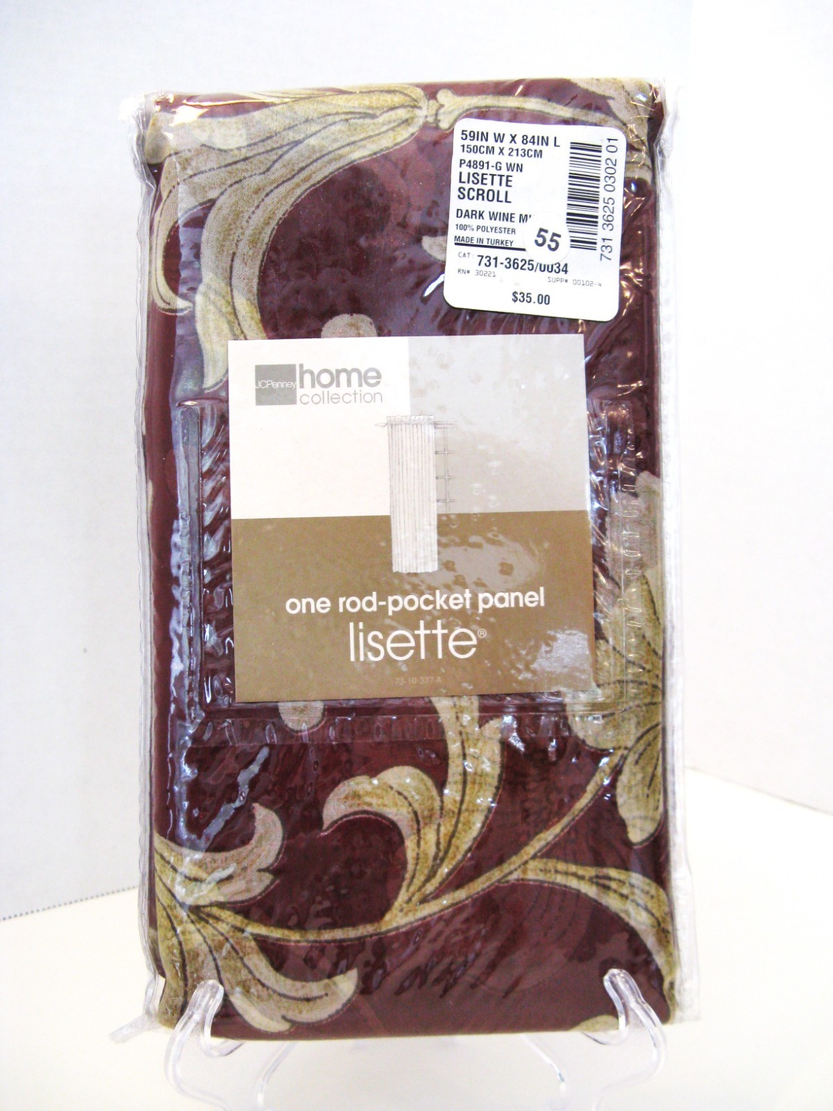 VTG JC Penney Home Lisette Rod Pocket Panel 59″x84″ Dark Wine NIP