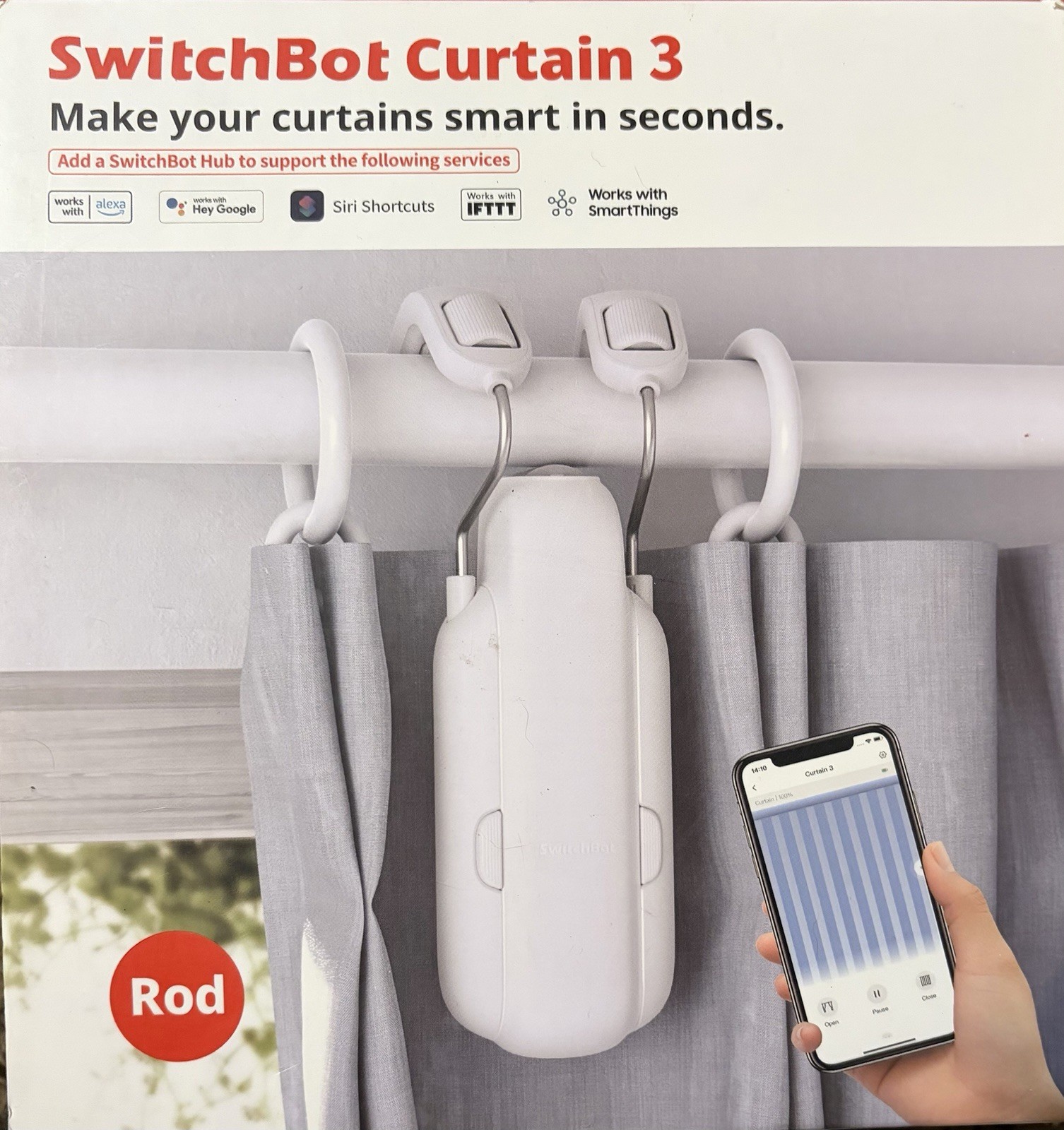 SwitchBot Curtain 3 Compatible w/ Alexa, Hey Google, & Hey Siri – WHITE