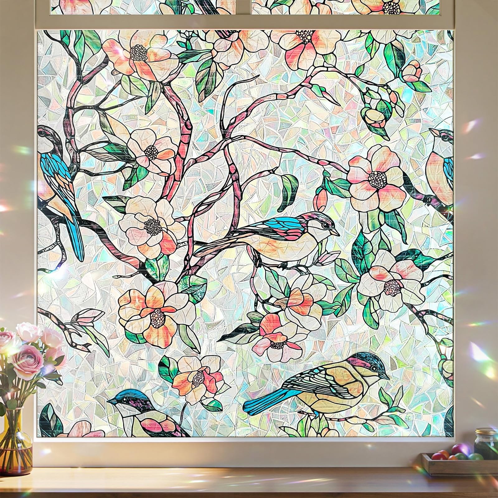 ADD.HERES Window Privacy Film, Stained Glass Decorative Static Cling, Removab…