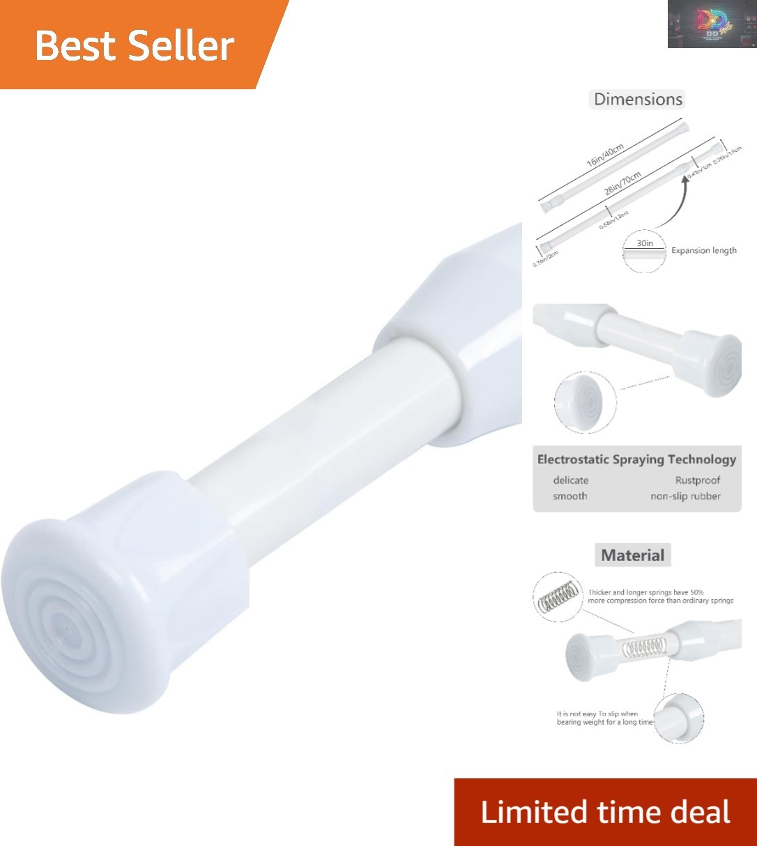 Adjustable Tension Curtain Rod – No Drilling, Rust-Resistant, Easy Install fo…