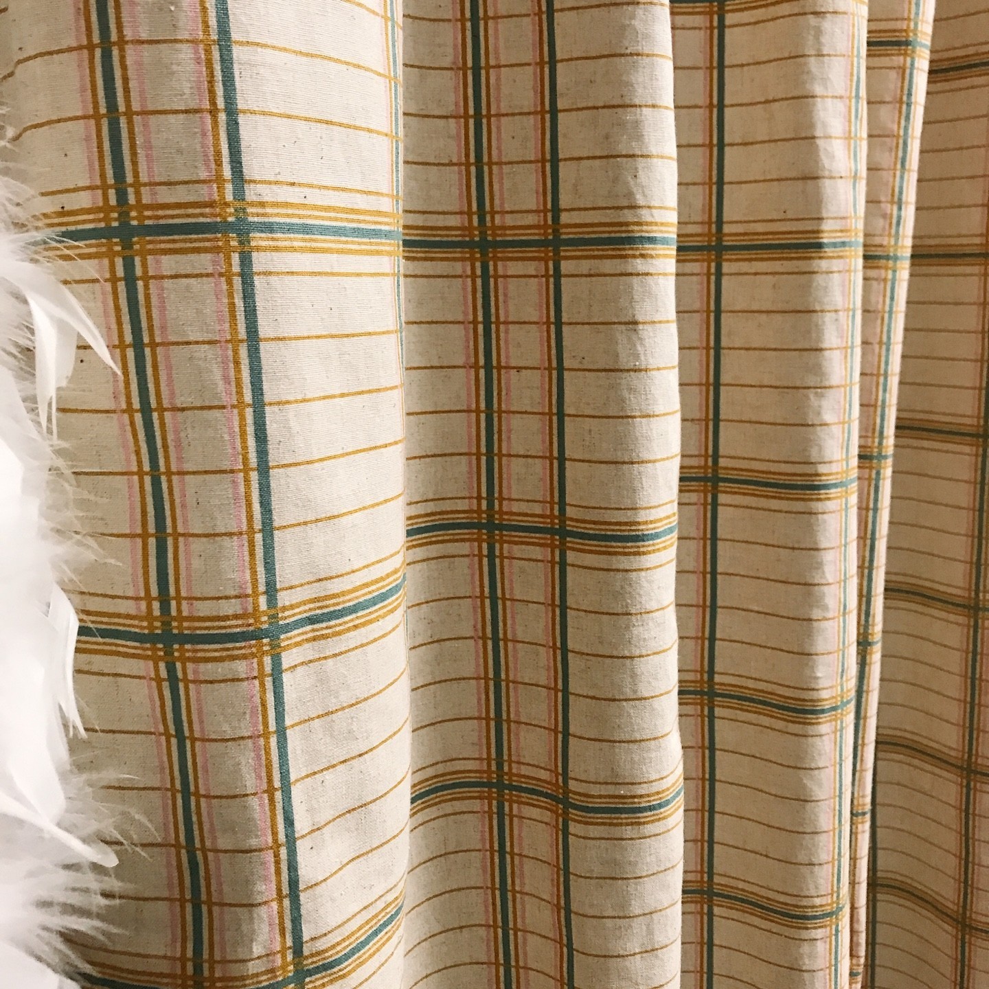 Handcrafted Plaid Curtains Linen Blend Natural Beige Custom Drapery Panels