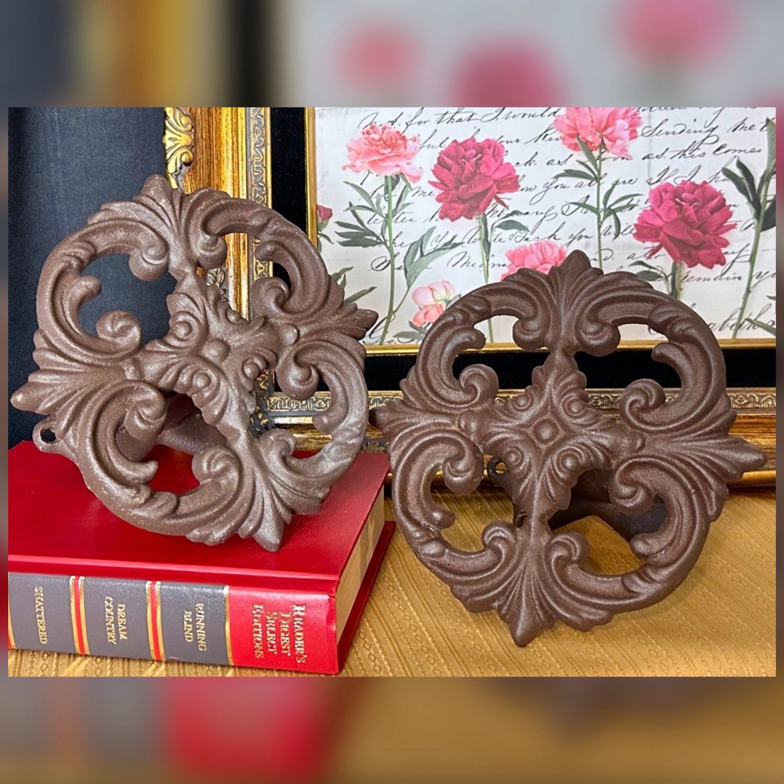 2 Large Drapery Medallion Cast Iron Curtain Tieback Holdbacks Vintage Heavy 6.5″
