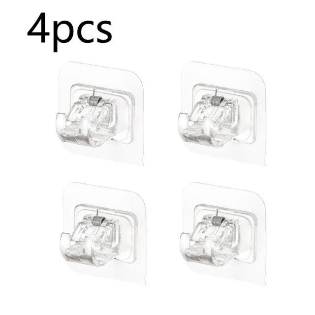 4PCS Adjustable Curtain Rod Clip Self Adhesive Clamp Hook Curtain Holder Wall