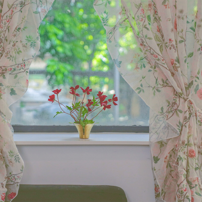 American Pastoral Curtains Floral Falbala Tulle Window Drape Panel Rod Pocket